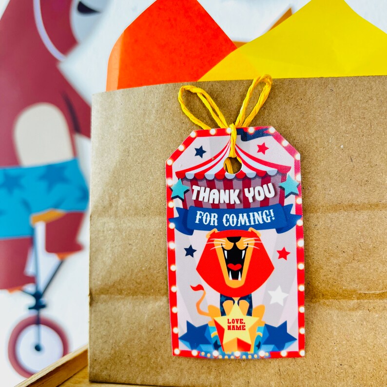 Circus Animals Party Favors Gift Tags Printable | Birthday Carnival Party Tags, Greatest Show, Circus Big Top Party Gift Labels, Carnival Party Favors