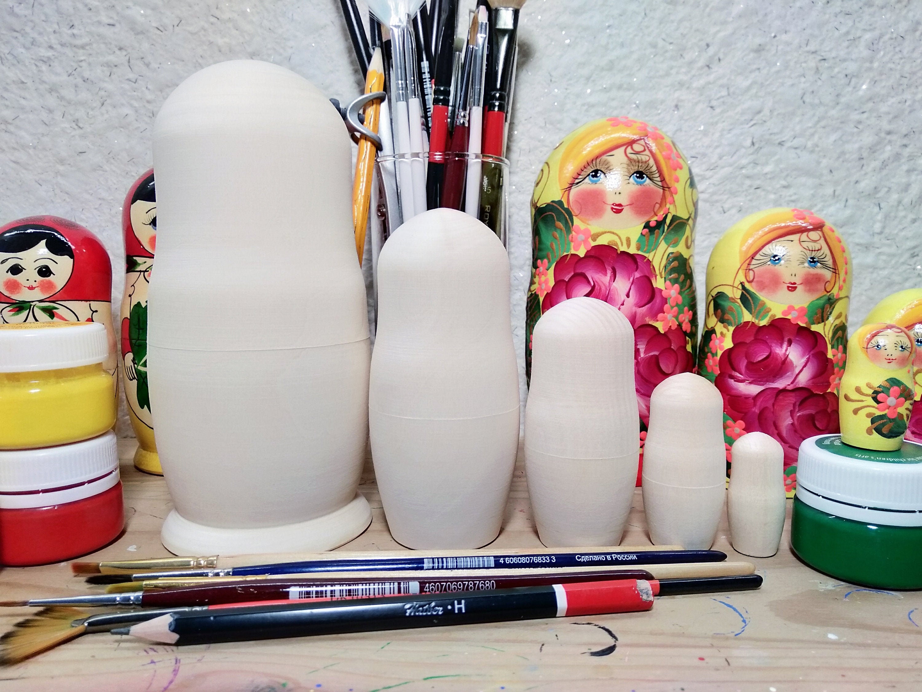 Blank nesting doll 5 pieces. Set of unpainted wooden dolls Etsy