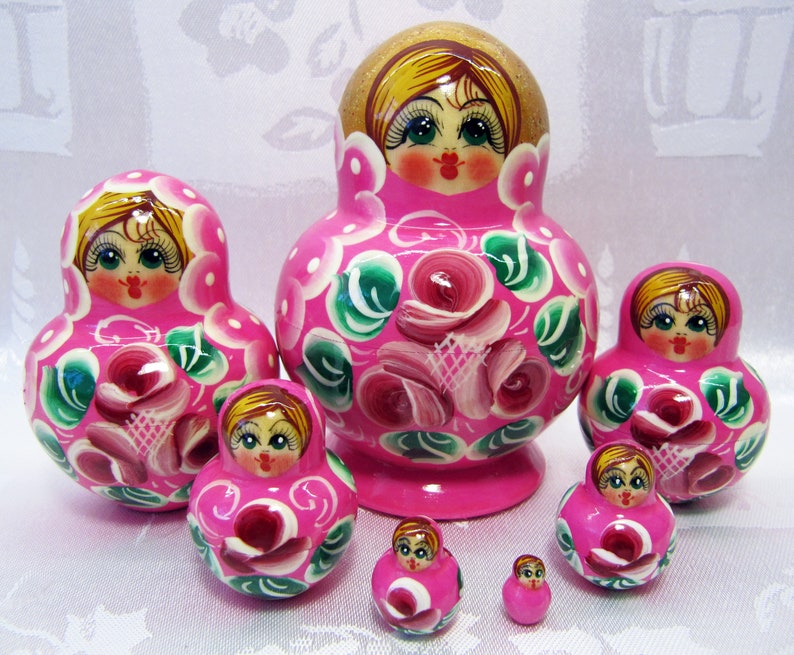 Matryoshka Russian Nesting Doll Wooden Babushka Beautiful Sunflowers 5 Pieces