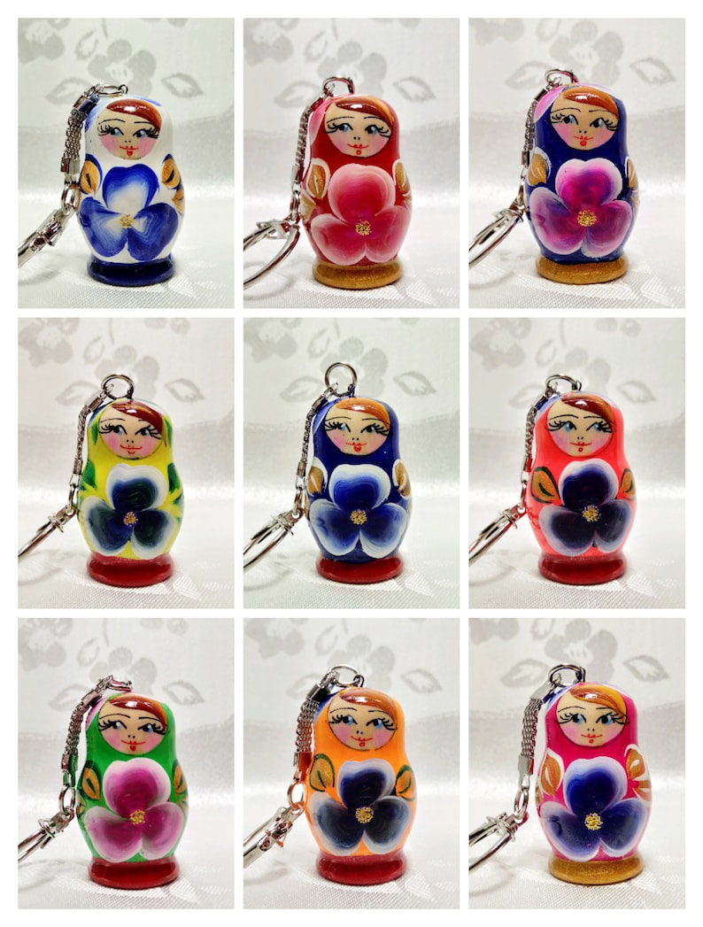 Matryoshka Keychains Wooden keychain in russian nesting Etsy
