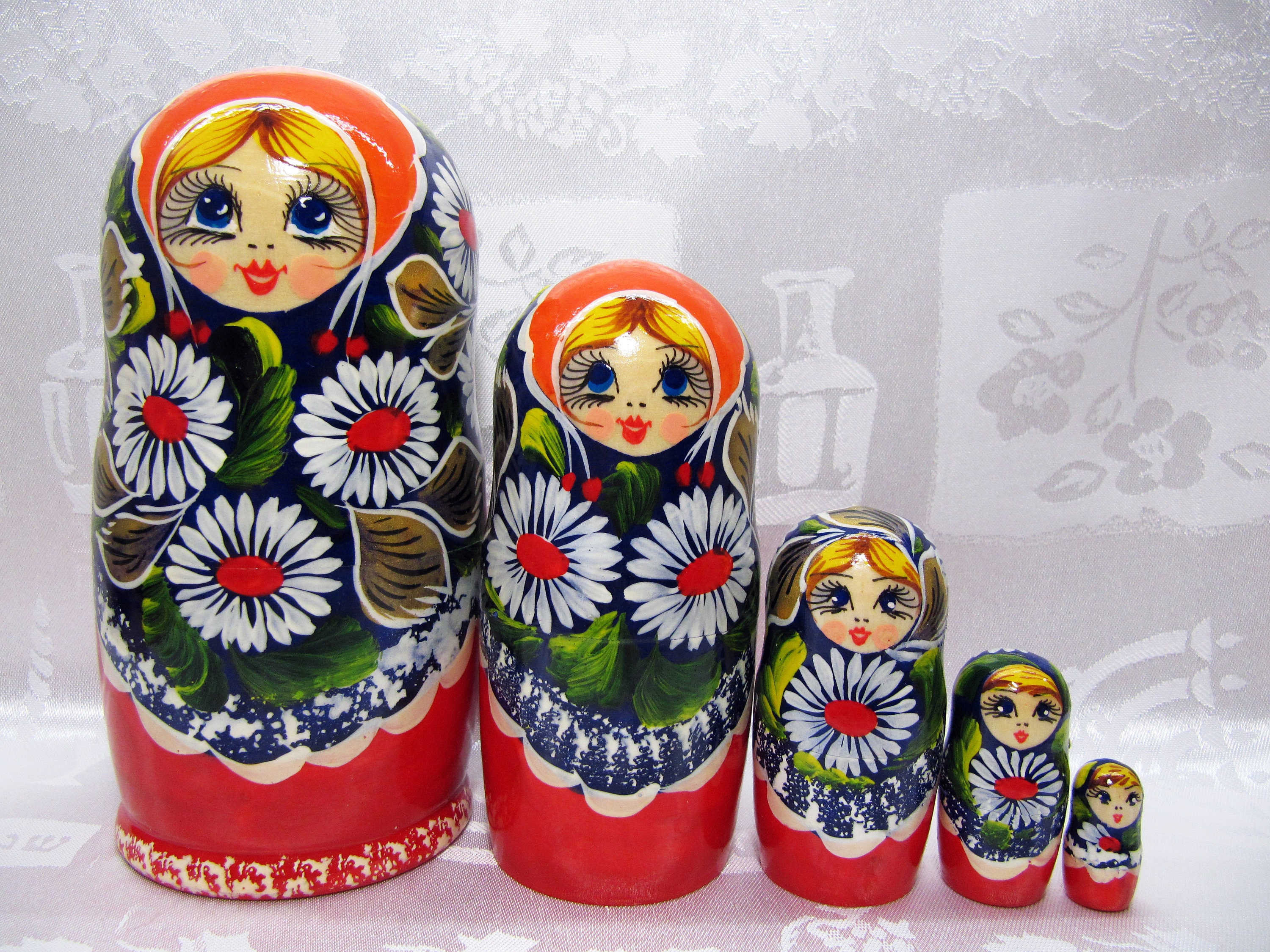 Nesting Doll 5 Pieces Handmade of Wood Painted in Etsy
