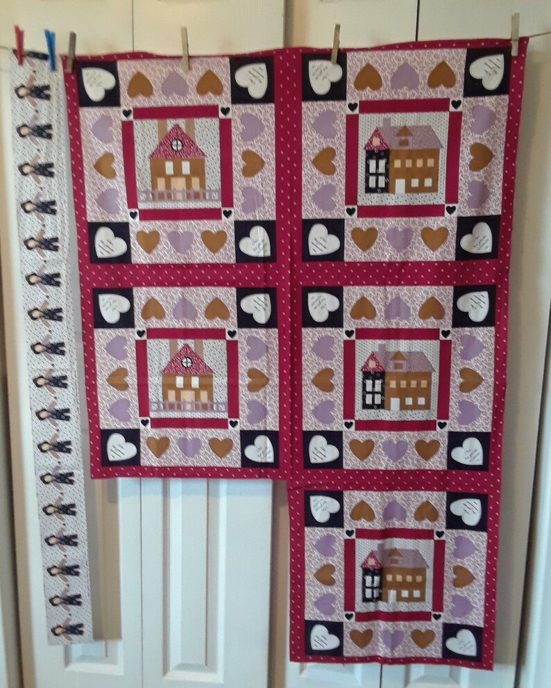 Country Classics Simple Traditions House and Heart Quilt Block Print Cotton Fabric Quilting PanelPillow PanelSet of 5 Panels-Vintage