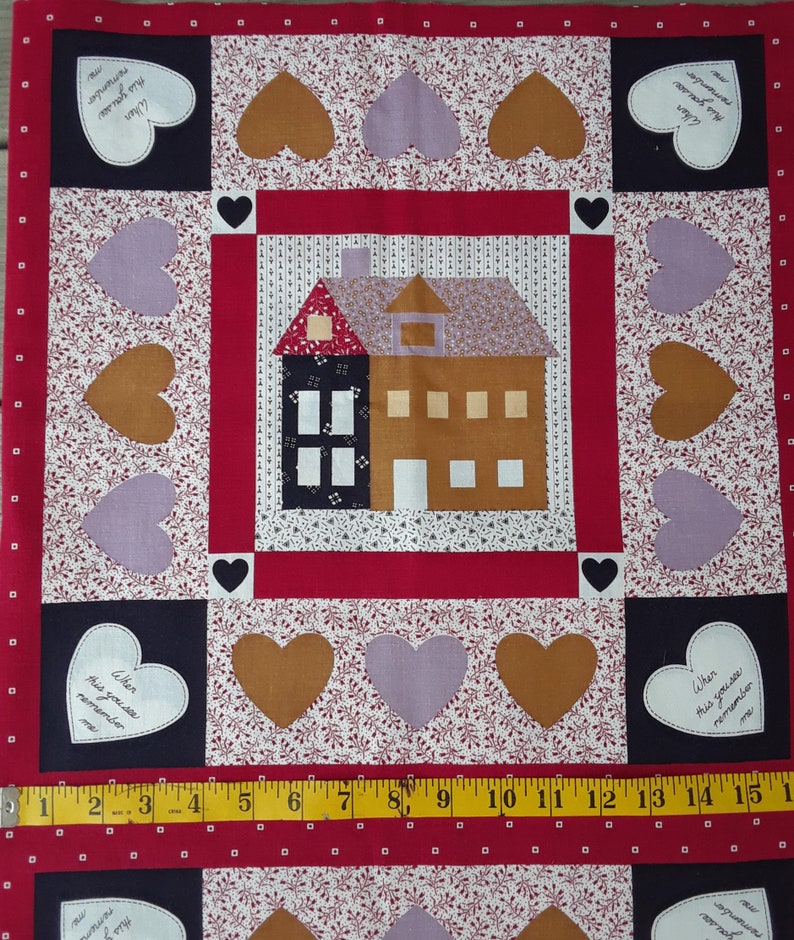 Country Classics Simple Traditions House and Heart Quilt Block Print Cotton Fabric Quilting PanelPillow PanelSet of 5 Panels-Vintage