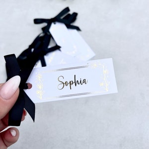 結婚式のテーブル席札 | パーソナライズされた記念タグ | 結婚式当日の文房具 | 箔押しカード | ゴールド | 結婚式のメニュー席札 |