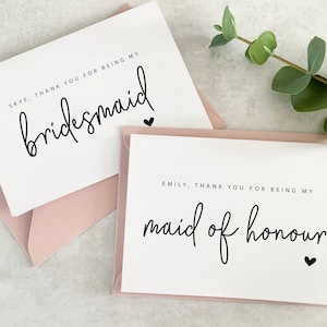 Bridesmaid thank you card, personalised card, bridesmaid gift