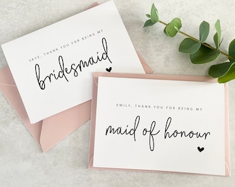 Bridesmaid thank you card, personalised card, bridesmaid gift