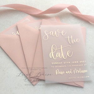 Foil vellum save the date, foil save the date tag, vellum invitation, foil wedding stationery, rose gold, gold, silver, copper