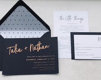 Foil wedding invitation suite, Elegant wedding invitation, Minimalistic wedding suite, Vellum wrap wedding suite, Black and white set
