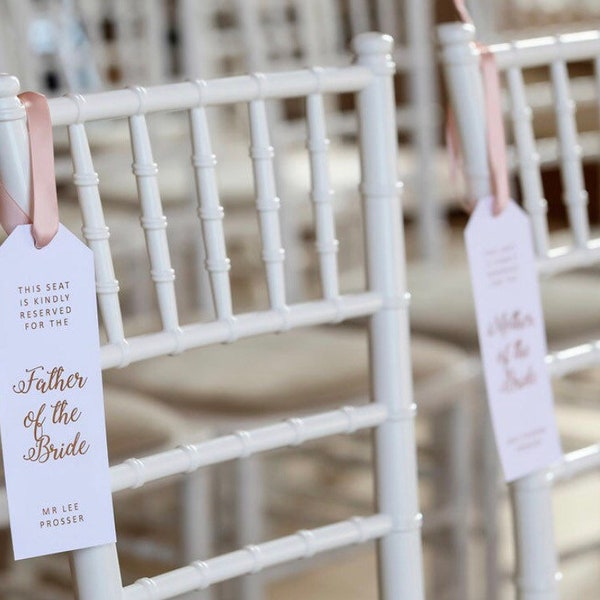 Foiled Personalised Wedding Seat Reservation Tag