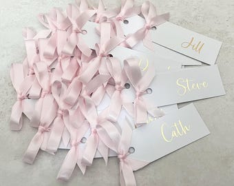 Foiled Wedding Place Card: Personalized Favor Tag with Ribbon
