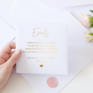 Tarjeta ¿Quieres ser mi madrina? / Padrinos personalizados / Bautismo / Tarjeta metalizada / Dorada / Fiesta / Papelería