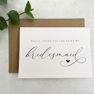 Tarjeta de agradecimiento para dama de honor, tarjeta personalizada, regalo para dama de honor