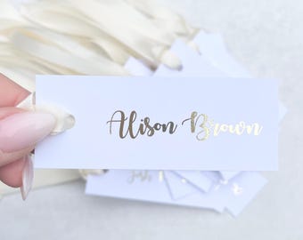 Personalized Gold Foiled Wedding Place Card with Ribbon