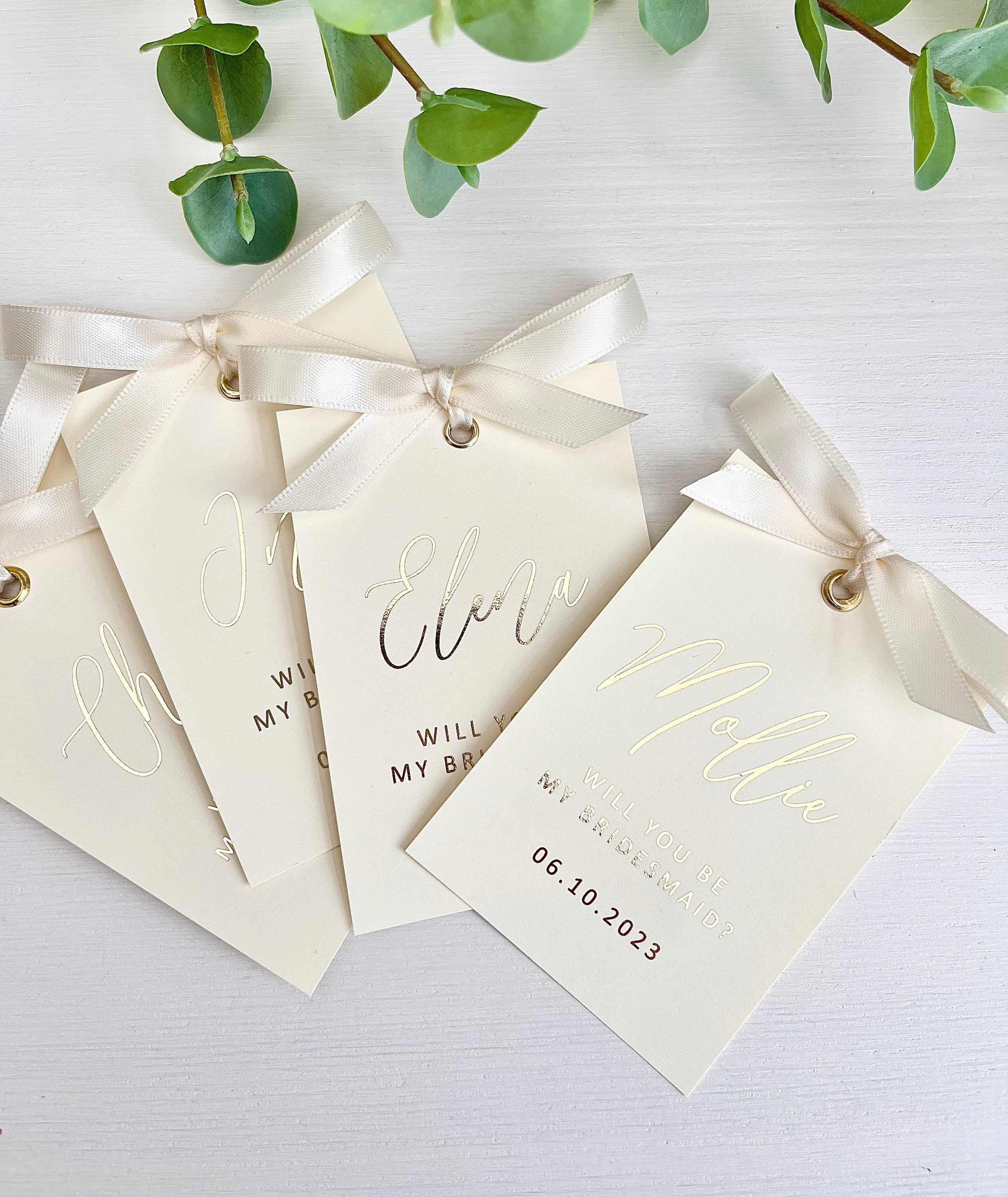 Bridesmaid proposal cards | Will you be my bridesmaid | Foiled bridesmaid cards | Ribbon name place | Menu place card | Thank you Bridesmaid