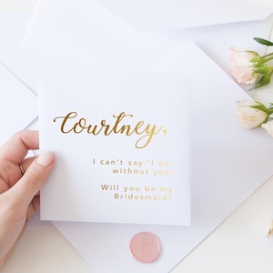 Lamina personalizzata Non posso dire di fare a meno di te, sarai la mia damigella d'onore? Biglietto di nozze da 5 x 5 pollici in lamina oro rosa, argento, oro o rosa chiaro