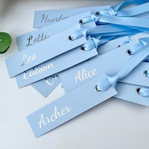 Tarjeta de lugar para bodas, tarjeta con nombre, personalizada, tarjeta de lugar con cinta
