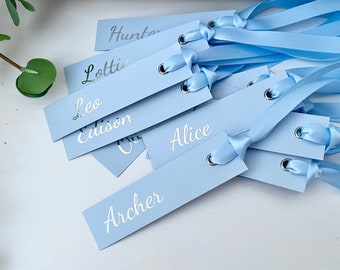 Personalized Wedding Place Card: Foil Name Tag with Ribbon