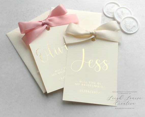Neviti Set 3 Biglietti Damigella D'Onore - Bianco Con Lamina Oro Rosa, Frase 'Will You Be My Bridesmaid?' Con Buste, Carta Di Qualità