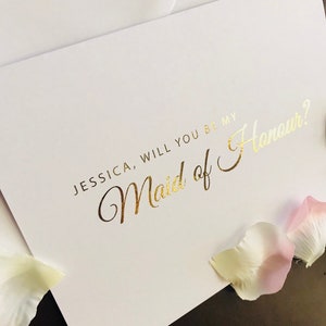 Biglietto personalizzato "Sarai la mia damigella d'onore" con lamina oro, argento, oro rosa o rosa chiaro