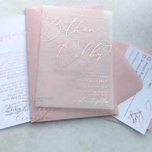 Foil vellum invitation suite, foil save the date tag, vellum invitation, foil wedding stationery, rose gold, gold, silver, copper