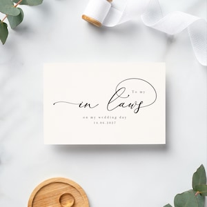 Tarjeta para mis suegros / Tarjeta de agradecimiento personalizada / Tarjeta para el día de la boda / Tarjeta metalizada / Dorada / Padres / Fiesta nupcial / Mamá y papá