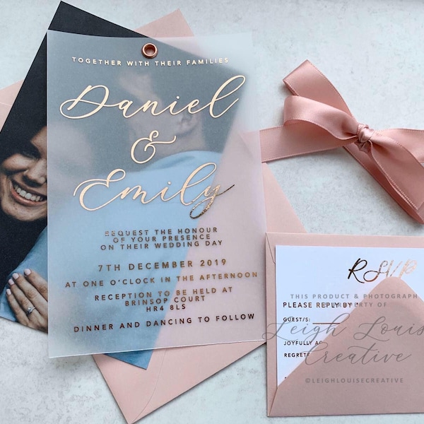 Vellum Foil Wedding Invitation Suite: Photo Backed, Elegant A6 Size