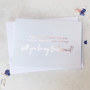 Foil, fingi di essere sorpreso come se non avessi idea che sarebbe successo! Proposta di matrimonio Carta personalizzata, Oro, Oro rosa, Argento, Proposta di matrimonio, Carta foil