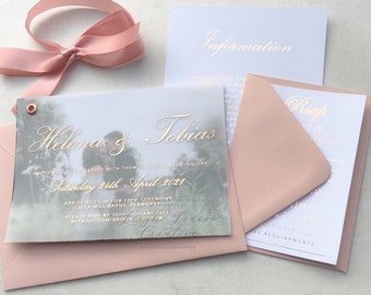 VELLUM FOIL “elegance” wedding invitation suite, Elegant wedding invitation, Minimalistic wedding suite, Vellum wrap wedding suite,