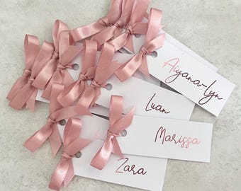 Personalized Wedding Place Card: Gold Foiled Favor Tag with Ribbon