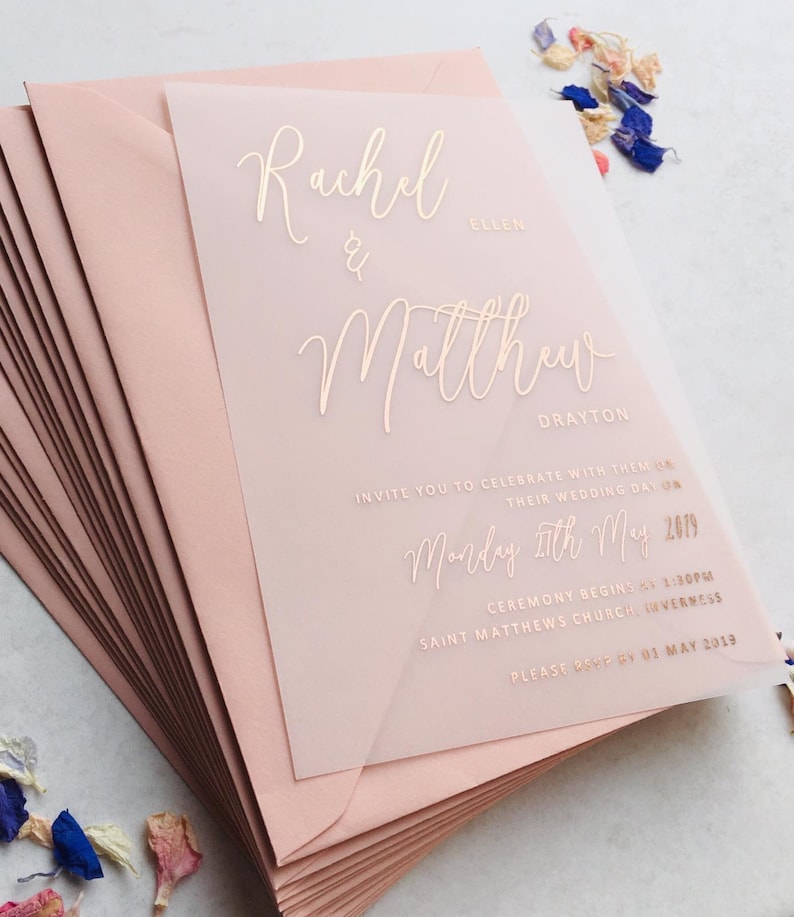 Foil Vellum Invitation Wedding Invitation Vellum Foil Save Etsy UK