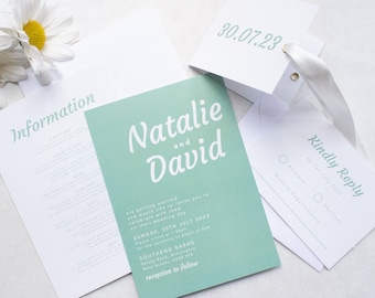 Custom Sage Green wedding invitation suite handmade, Elegant wedding invitation, Minimalistic wedding invitation. Personalised invitations