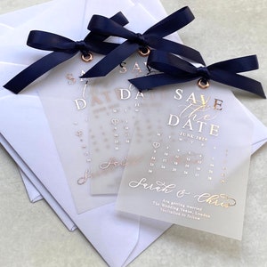 Foil Save the date calendar, tag, pencil us in Wedding invitations, Vellum invitations