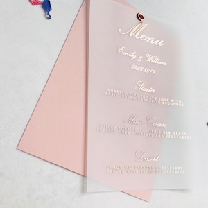 Vellum foil menu personalised, wedding menu, vellum foil, wedding stationery, gold, rose gold, silver