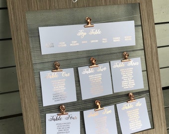 Foil Wedding table plan in Gold, Silver, Rose gold or Light pink foil