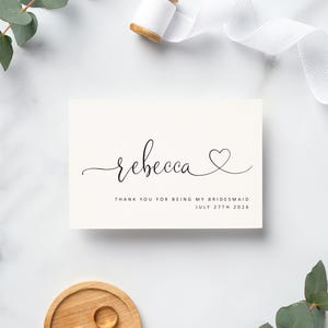 Tarjeta de agradecimiento para dama de honor / Tarjeta de agradecimiento personalizada / Tarjeta para el día de la boda / Tarjeta con efecto metalizado / Dorada / Dama de honor / Fiesta nupcial / Papelería