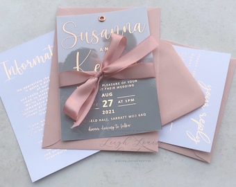 VELLUM FOIL unique wedding invitation suite, Elegant wedding invitation, Minimalistic wedding suite, Vellum wrap wedding suite,
