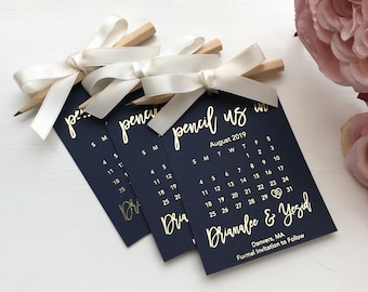 Navy foil save the date calendar tag, foil wedding invitation, rose gold, silver, gold, copper