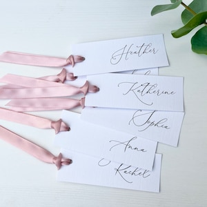 Wedding place card, name card, personalised, ribboned place card image 1