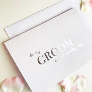 Tarjeta para mi novio en el día de nuestra boda en papel metalizado oro rosa, plata, oro o rosa claro.