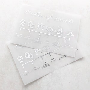 フォイルベラムの日程表、結婚式のサービスシート、日程表の結婚式招待状ベラム、フォイルの日付保存招待状
