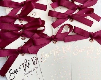 Elfenbeinfolie Save the Date Kalender, Save the Date Tag, Hochzeit Save the Date, Hochzeitseinladung, Band, Silber, Gold, Rose Gold
