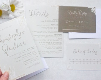 Custom Pampas wedding invitation suite handmade, Elegant wedding invitation, Minimalistic wedding invitation. Personalised invitations