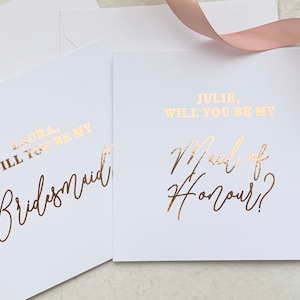 Carta da matrimonio personalizzata "sarai la mia damigella d'onore" da 5 x 5 pollici in lamina oro rosa, argento, oro o rosa chiaro