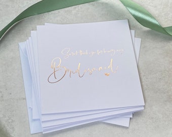 Personalised foil thank you for being my Bridesmaid 5x5 inch wedding card in rose gold, silver, gold or light pink foil