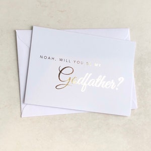 Personalised foil 4x6 will you be my Godfather/ Godmother/ Godparents card in rose gold, silver or gold foil.