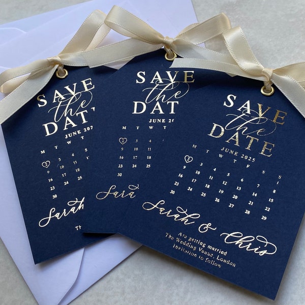 Foil Save the date calendar, tag, pencil us in Wedding invitations, Vellum invitations