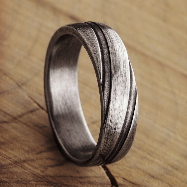 Oxidized Silver Ring with Engraved Lines, 925 Solid Sterling Silver, Wide Band, Gift for Her or Him, Unisex Jewelry