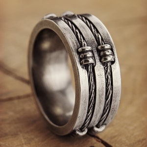 Thick Solid Silver Ring, 925 Oxidized Sterling Silver, Twisted Wire, Unisex Wide Band, Engravable Ring for Men and Women