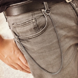 Oxidierte Brieftasche oder Schlüsselanhänger, 925 Sterling Silber, Weizen Kette, Geschenk für Sie und Ihn, Schwarz Silber Kette