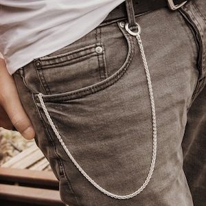 Weizen Kette für Brieftasche oder Schlüssel, 925 Massiv Sterling Silber, praktisches Geschenk für Sie und Ihn, lässiges Accessoire